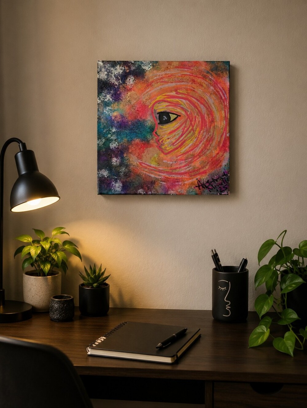 HANDCRAFTED Abstract Celestial Painting HANDMADE Artwork HANDPAINTED Wall Decor